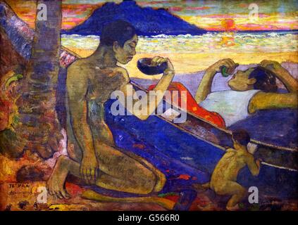 Vaa te, le canoë, une famille tahitienne, de Paul Gauguin, 1896, Musée de l'Ermitage, Saint-Pétersbourg, Russie Banque D'Images