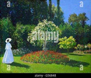 Dame dans le jardin, par Claude Monet, 1867, Musée de l'Ermitage, Saint-Pétersbourg, Russie Banque D'Images