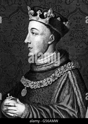 ROI HENRI V : UN portrait du roi Henri V (Henri de Monmouth), roi d'Angleterre 1413-1422. Henry (1387-1422) était le fils du roi Henri IV Prince et roi guerrier remarquable, Henry est le plus célèbre pour sa défaite de l'armée française à la bataille d'Agincourt en 1415. Banque D'Images