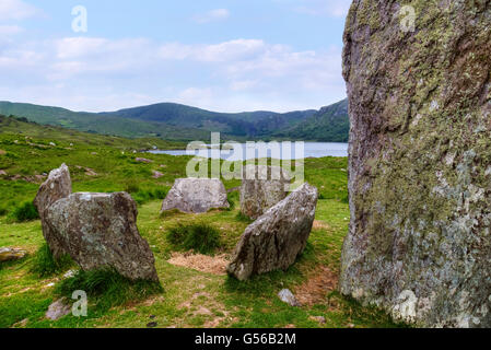 Uragh Stone Circle, Loch Inchiquin, Péninsule de Beara, comté de Kerry, Irlande, Banque D'Images