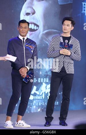 Beijing, Chine. 20 Juin, 2016. Louis Koo et Wallace Chung assister à la première de trois à Beijing, Chine, le 20 juin, 2016. © TopPhoto/Alamy Live News Banque D'Images