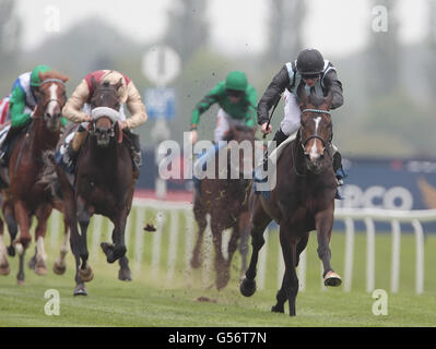 L'évêque Roko, monté par James Doyle, remporte le Bet on Your Mobile à bluesq.com piquets de jeune fille E.B.F lors du Best of British Beer Festival et des piquets JLT Lockinge à l'hippodrome de Newbury, Berkshire. Banque D'Images