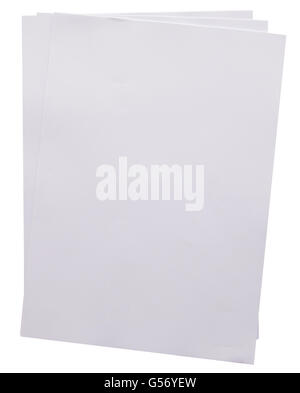 Feuille de papier blanc sur isolaied avec chemin de détourage. Banque D'Images