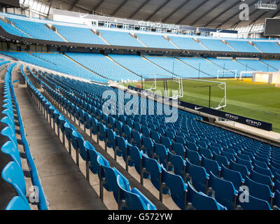 Places à l'intérieur du stade Etihad Manchester City Football Club UK Banque D'Images