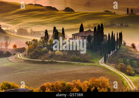 Gîte rural belvédère dans la Valdorcia, Toscane Banque D'Images