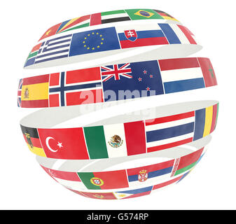 Illustration de drapeaux nationaux tordu en spirale comme globe Banque D'Images