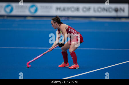 Trophée des champions de hockey Femmes Investec 2016, Queen Elizabeth Olympic Park, juin 2016. Laura Unsworth, GO Banque D'Images