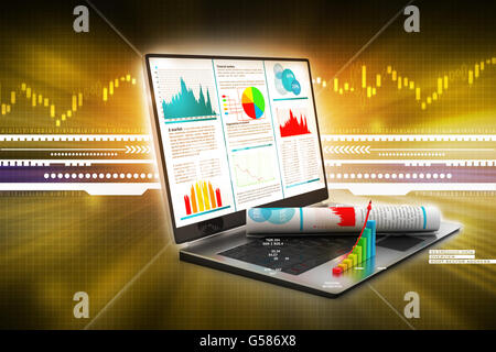 Ordinateur portable montrant un rapport financier Banque D'Images