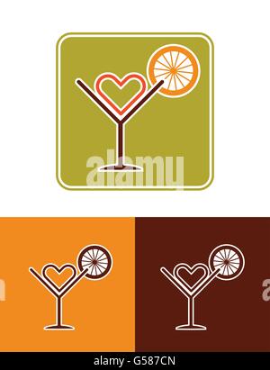 Verre à cocktail avec du citron et le symbole du coeur à l'intérieur comme de l'été vacances fête icône vecteur Illustration de Vecteur