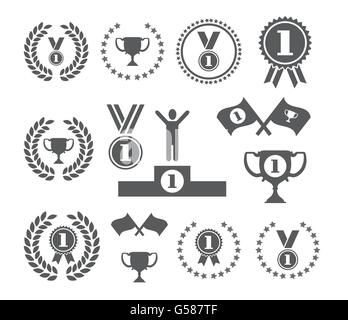 Symboles cup vainqueur podium drapeaux médaille étoile vector set Illustration de Vecteur