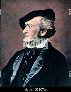 Der Komponist Richard Wagner (1813 - 1883) komponierte 'ie Meistersinger von Nürnberg'. Nuremberg, Franconie, Bavière, histoire, historique, compositeur allemand, Richard Wagner, peinture, Carl Simon, diapositive en verre de couleur main Banque D'Images