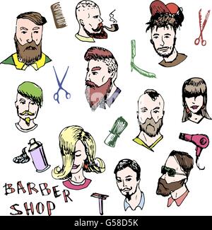 Barber shop. Vecteur. Dessiné à la main. Articles pour coiffeurs. Illustration de Vecteur