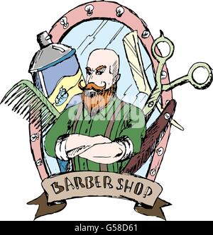 Barber shop. Vecteur. Dessiné à la main. Articles pour coiffeurs. Illustration de Vecteur