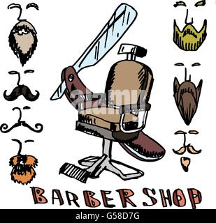 Barber shop. Vecteur. Dessiné à la main. Articles pour coiffeurs. Illustration de Vecteur