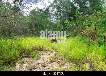 Minas Gerais, Brésil, Dec,27 - 2015 : l'homme dans la nature bénéficiant d'un off road quad véhicule en campagne. Banque D'Images