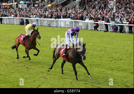 Camelot, monté par Joseph O'Brien, remporte le Dubai Duty Free Irish Derby lors du Dubai Duty Free Irish Derby Festival 2012 au Curragh Racecourse, Co. Kildare, Irlande. Banque D'Images