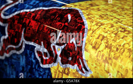 Red Bull Racing nouvelle livrée qui comprend des visages de fans sur la voiture pendant la pratique du Grand Prix britannique à Silverstone, Northamptonshire. Banque D'Images