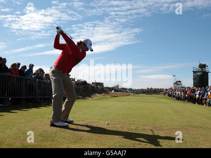 Rory McIlroy d'Irlande du Nord pendant la quatrième journée d'entraînement pour le Championnat d'Open 2012 au Royal Lytham & St. Annes Golf Club, Lytham & St Annes. Banque D'Images