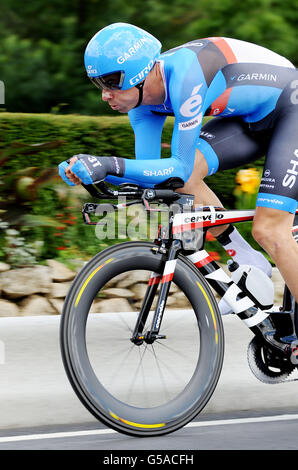 David Millar, de l'équipe Garmin, en Grande-Bretagne, lors de la phase 19 entre Bonneval et Chartres, en France. Banque D'Images