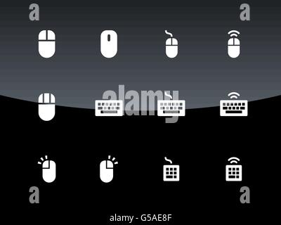 Clavier et souris pc icônes sur fond noir. Illustration de Vecteur