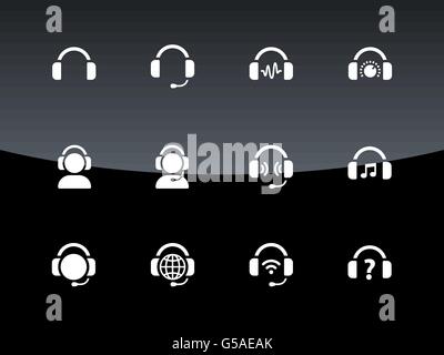 Casques d'icônes sur fond noir. Illustration de Vecteur