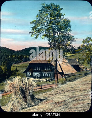 Auf diesem Bild ist der Sommer gekommen mit seinem reichen Segen. Beebehäbig liegt das Schwarzwaldhaus. WIR grüßen es im Weiterwandern. Allemagne, 1910, 1920, 20e siècle, archive, Carl Simon, voyage, histoire, historique, collection exquisit, forêt noire, maison, ferme, paysage, nature Banque D'Images