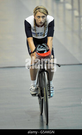 Olympiades - Londres 2012 - Team GB Track Cycling Media Day - Welsh National Velodrome.Laura Trott, de Grande-Bretagne, pendant la journée des médias de cyclisme sur piste au Velodrome national de Newport Banque D'Images