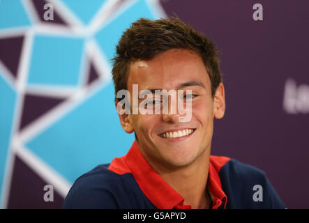 Jeux Olympiques de Londres - jour 0.Tom Daley, de Grande-Bretagne, lors de la conférence de presse au Centre principal de presse du Parc olympique, à Londres. Banque D'Images