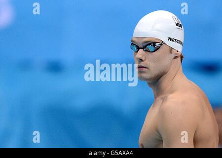 Jeux Olympiques de Londres - jour 5.Sebastiaan Verschuren, aux pays-Bas, avant la finale Freestyle de 100m Banque D'Images