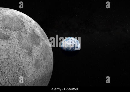 La terre et la Lune vue de l'espace Banque D'Images