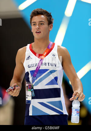 Jeux Olympiques de Londres - activité pré-Jeux - mercredi.Tom Daley, en Grande-Bretagne, pendant la session de plongée au centre aquatique de Londres. Banque D'Images