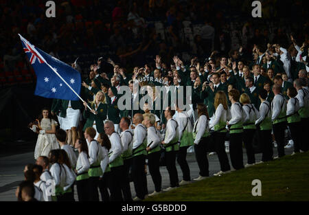 Jeux Olympiques de Londres - jour 0.Team Australia arrive lors de la cérémonie d'ouverture des Jeux Olympiques de 2012 au stade olympique de Londres. Banque D'Images