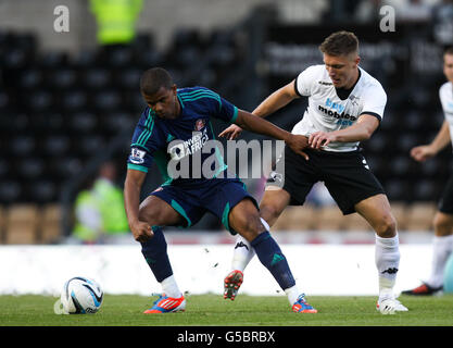 Jeff Hendrick et Fraizer Campbell (à gauche) du comté de Derby se battent pour possession du ballon Banque D'Images