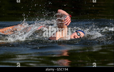 Le Keri-anne Payne en Grande-Bretagne en action pendant le Marathon féminin de 10 km nagez dans le Serpentine, Hyde Park, Londres, le treize jour des Jeux Olympiques de Londres 2012. Banque D'Images