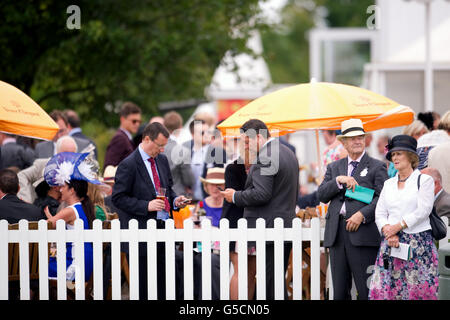 Courses hippiques - 2012 Glorious Goodwood Festival - QIPCO Sussex Stakes Day - Hippodrome de Goodwood.Les Racegoers s'imprégnent de l'atmosphère de l'hippodrome de Goodwood Banque D'Images