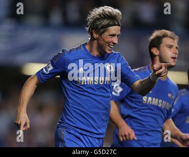 Soccer - Barclays Premier League - Chelsea v Reading - Stamford Bridge.Fernando Torres, de Chelsea, fête son quatrième but du match Banque D'Images