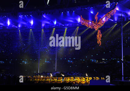 Jeux Olympiques de Londres - jour 16.La flamme olympique est éteinte lors de la cérémonie de clôture des Jeux Olympiques de Londres 2012, à Londres Banque D'Images