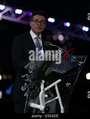 Sebastian COE, président du LOCOG, lors de la cérémonie d'ouverture des Jeux paralympiques de Londres 2012 au stade olympique de Londres. Banque D'Images