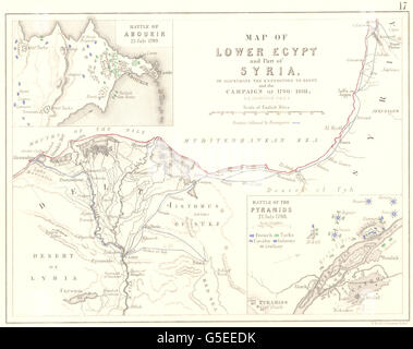 Campagne d'ÉGYPTE 1798-1801 : Batailles d'Aboukir 1799 & 1798 Pyramides, 1848 map Banque D'Images