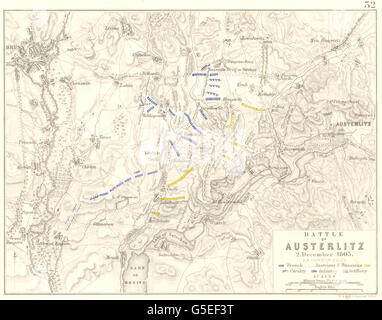 Bataille d'AUSTERLITZ : Slavkov u Brna. Décembre 1806. République tchèque, 1848 map Banque D'Images