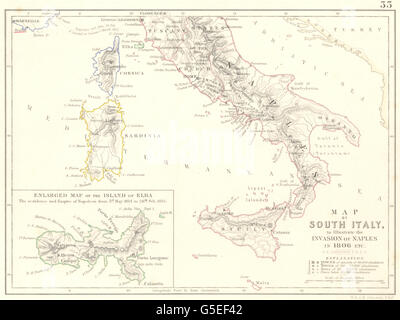 INVASION DE NAPLES 1806 : Guerres Napoléoniennes. L'île d'Elbe. Le sud de l'Italie, 1848 Ancien site Banque D'Images