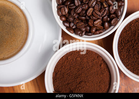 Vue de dessus sur les différents types de café Banque D'Images