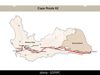 Cape Route 62 carte, Afrique du Sud. Banque D'Images