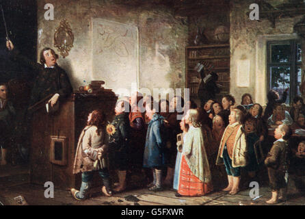 Pédagogie, école / leçons / discipline, scène scolaire, peinture par Johann Peter Hasenclaver (1810 - 1853), 1846 / 1847, droits additionnels-Clearences-non disponible Banque D'Images