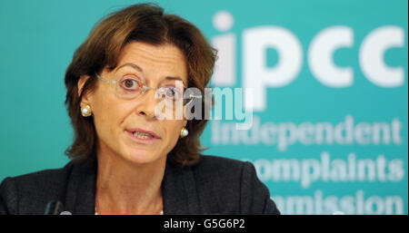 Deborah Glass, vice-présidente de la Commission indépendante d'examen des plaintes concernant la police (GIEC), au cours d'une séance d'information sur son examen du rapport du Groupe indépendant de Hillsborough au GIEC, dans le centre de Londres. Banque D'Images