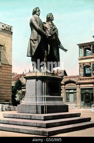 Goethe-Schiller-Denkmal à Weimar. Monument à Weimar. statue, monument, Memorial, culture, poésie, poètes, littérature, Europe, Allemagne, histoire, historique, années 10, 20, 20e siècle, archive, Carl Simon, Banque D'Images