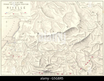 Bataille de la nivelle : 10 Nov 1813 Les guerres révolutionnaires françaises St Jean de Luz 1848 map Banque D'Images