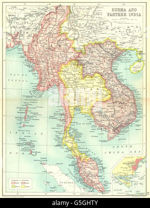 Indochine:Birmanie Siam Thaïlande Vietnam Indochine française ; Singapour, 1909 map Banque D'Images