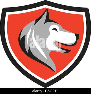 Illustration d'un Alaskan Malamute husky chien sauvage profil tête de loup vu du côté situé à l'intérieur de la crête de l'écran sur fond isolé fait en style rétro. Illustration de Vecteur