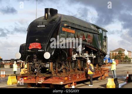 Les sœurs transatlantiques du Mallard, la locomotive à vapeur la plus rapide au monde, arrivent à Peel Port, à Liverpool, au Dominion du Canada (pas à l'image) et à Dwight D Eisenhower, qui retournent au Royaume-Uni pour la première fois en plus d'un demi-siècle. Banque D'Images